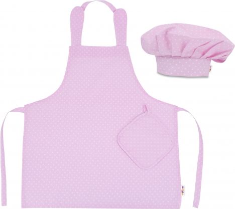 Kuchařská sada Junior MasterChef - zástěra + čepice + rukavice, růžová/bílé tečky - obrázek 1