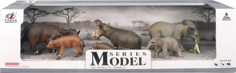 Sada Model Svět zvířat buvoli, hroši a sloni, máma + mládě - obrázek 1
