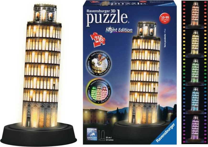 RAVENSBURGER Svítící 3D puzzle Noční edice Šikmá věž v Pise 216 dílků - obrázek 1