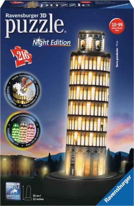 RAVENSBURGER Svítící 3D puzzle Noční edice Šikmá věž v Pise 216 dílků - obrázek 2