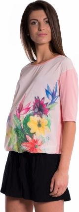 Be MaaMaa Těhotenské triko/halenka s potiskem květin - růžové, vel. XL - obrázek 1