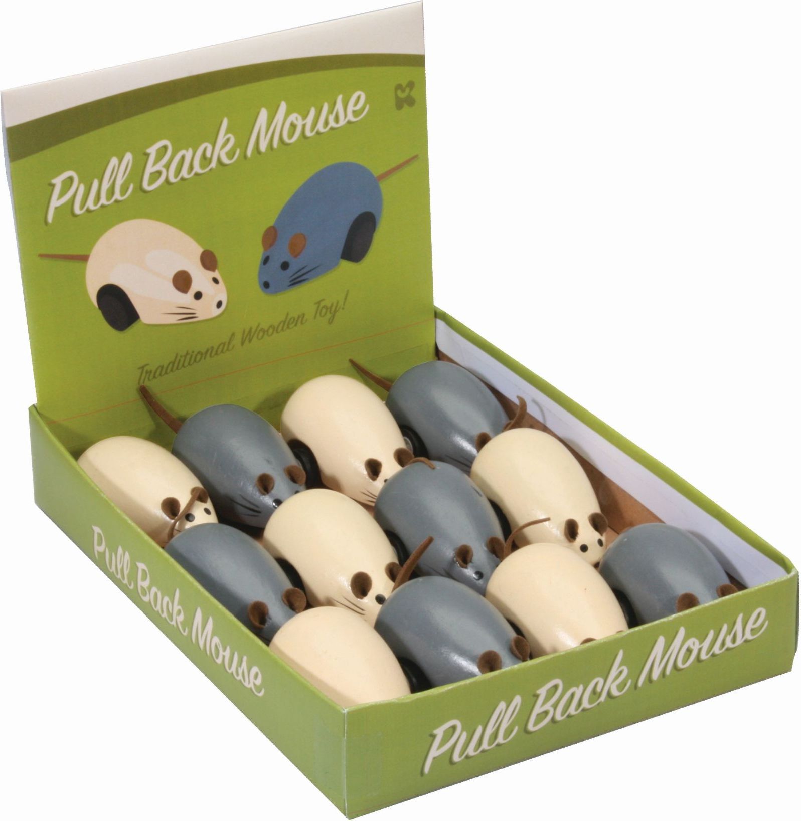 Fumfings Wooden Pull Back Mouse bílá uni - obrázek 2