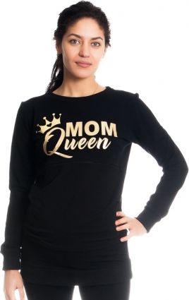 Be MaaMaa Těhotenské a kojící triko/mikina Mom Queen, dlouhý rukáv, černá, vel. S - obrázek 1
