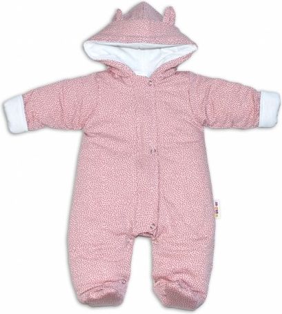 Baby Nellys ® Kombinézka s kapucí a oušky, Puntíky - růžová , Velikost koj. oblečení 68 (4-6m) - obrázek 1