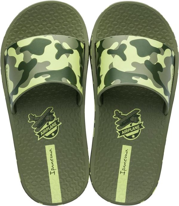 Ipanema khaki maskáčové chlapecké pantofle Urban Slide Kids Green/Green - 35/36 - obrázek 1