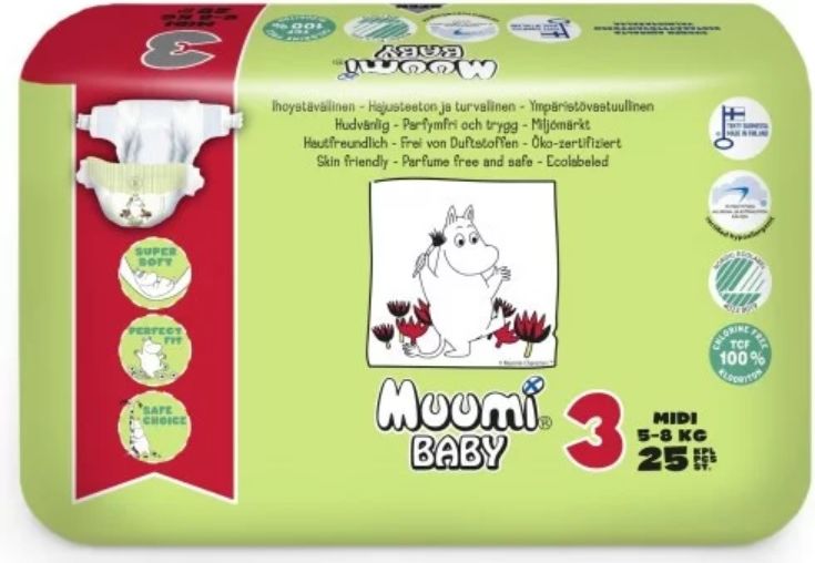 MUUMI Baby 25 ks MIDI 5-8 kg, vel. 3 - jednorázové pleny - obrázek 1