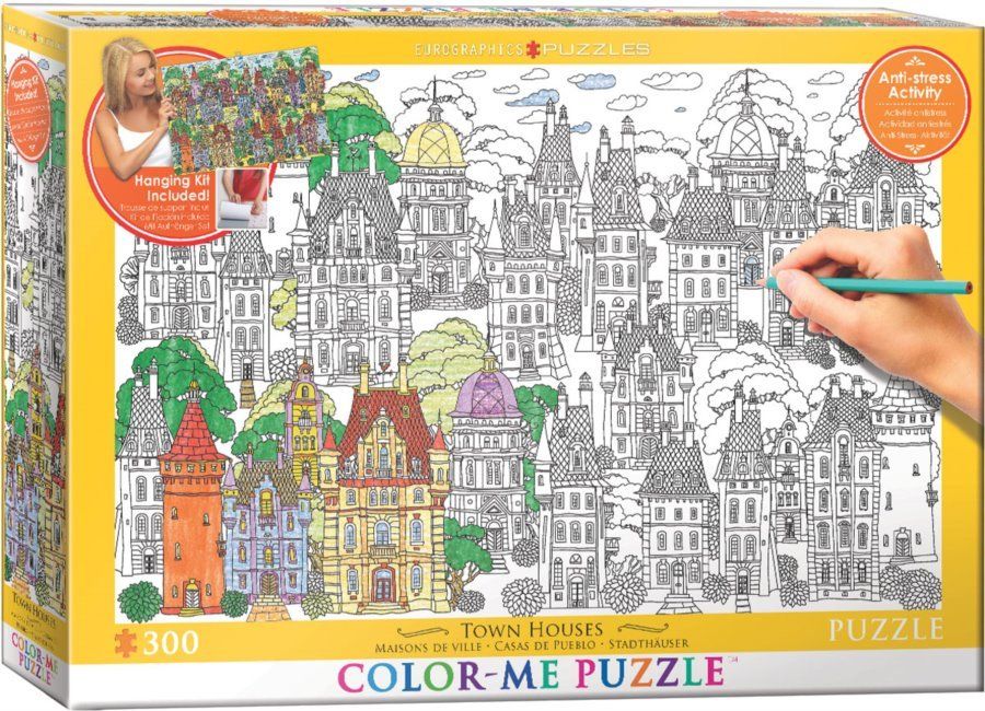 EUROGRAPHICS Color me puzzle Domy ve městě 300 dílků + sada na zavěšení - obrázek 1