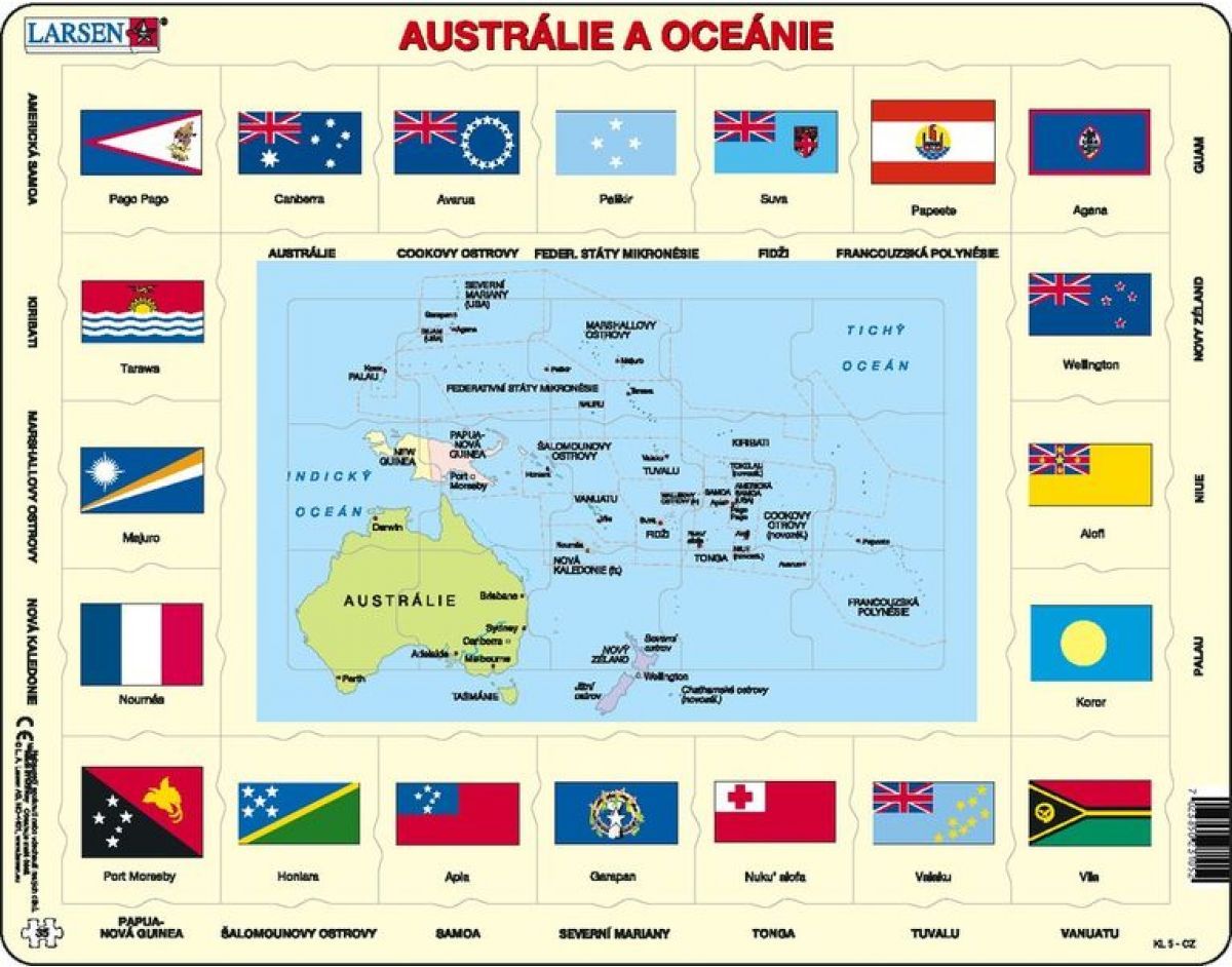 Larsen Austrálie a Oceánie mapa a vlajky 70 dílků - obrázek 1