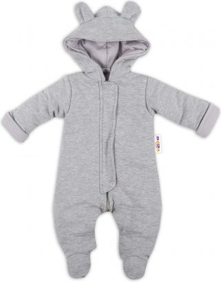 Oteplený overálek/kombinézka s kapuci a oušky Baby Nellys ® - šedý, vel. 62 - obrázek 1