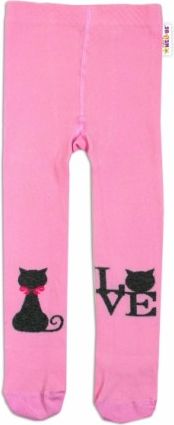 Baby Nellys Bavlněné punčocháče I Love Cat - růžové, Velikost koj. oblečení 62/74 - obrázek 1