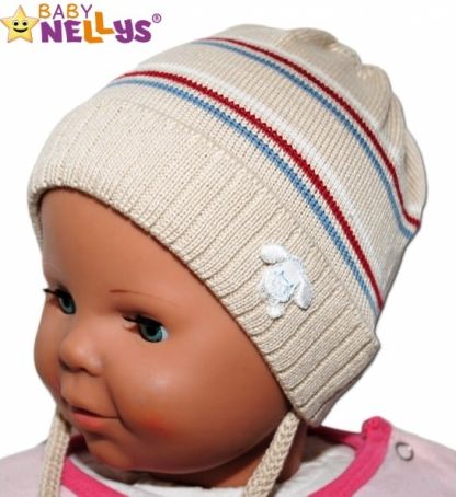 Čepička Proužek Baby Nellys ® na zavazování - béžová - obrázek 1