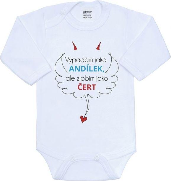 Dětské body New Baby s českým nápisem Vypadám jako ANDÍLEK, ale zlobím jako ČERT velikost 68 - obrázek 1