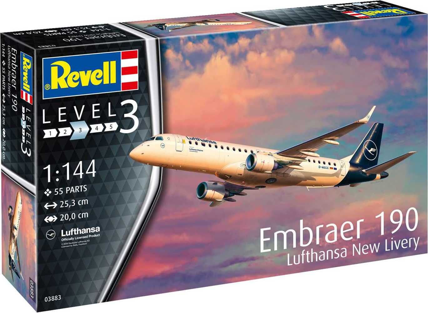 REVELL Plastic ModelKit letadlo 03883 - Embraer 190 Lufthansa New Livery (1:144) - obrázek 1