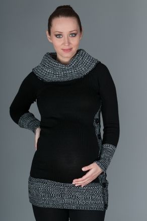 Be MaaMaa Těhotenský svetřík/tunika Carmen - černá s melirkem - obrázek 1