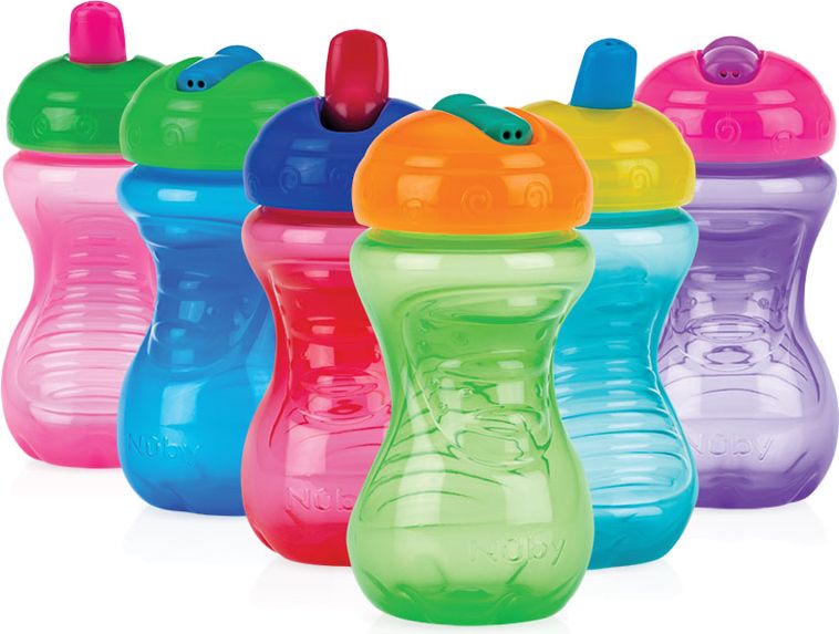 Nuby hrneček s tvrdým náustkem a odnímatelným vnitřním brčkem 2v1 světle růžová/zelené víčko 300ml - obrázek 1