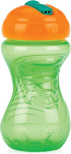 Nuby hrneček s tvrdým náustkem a odnímatelným vnitřním brčkem 2v1 světle růžová/zelené víčko 300ml - obrázek 2