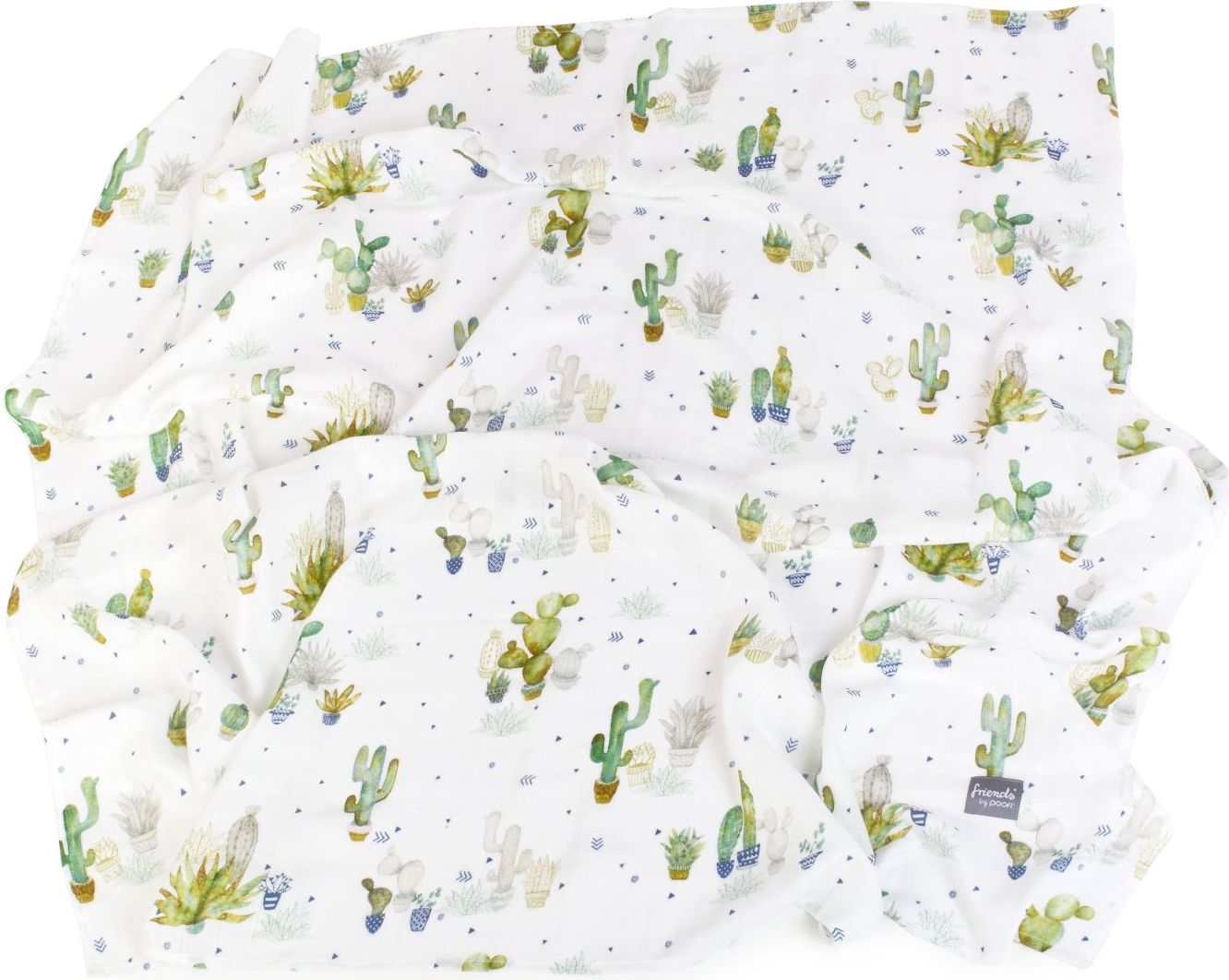 POOFI Bambusové swaddle TROPICAL bílá OCEAN s potiskem Kaktusy; 120 x 120 cm; 1ks; - obrázek 3