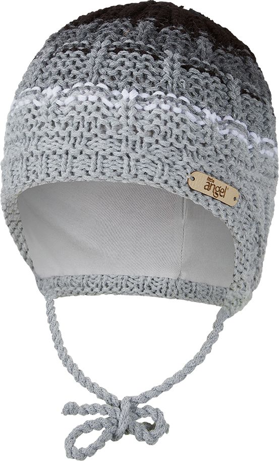 LITTLE ANGEL Čepice pletená zavazovací duha Outlast® 36-38 cm šedá - obrázek 1