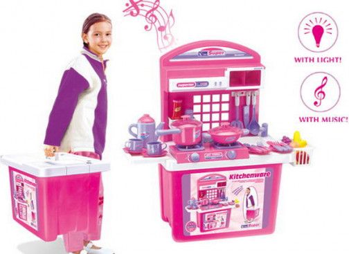 Dětská kuchyňka G21 s příslušenstvím v kufru růžová - obrázek 1