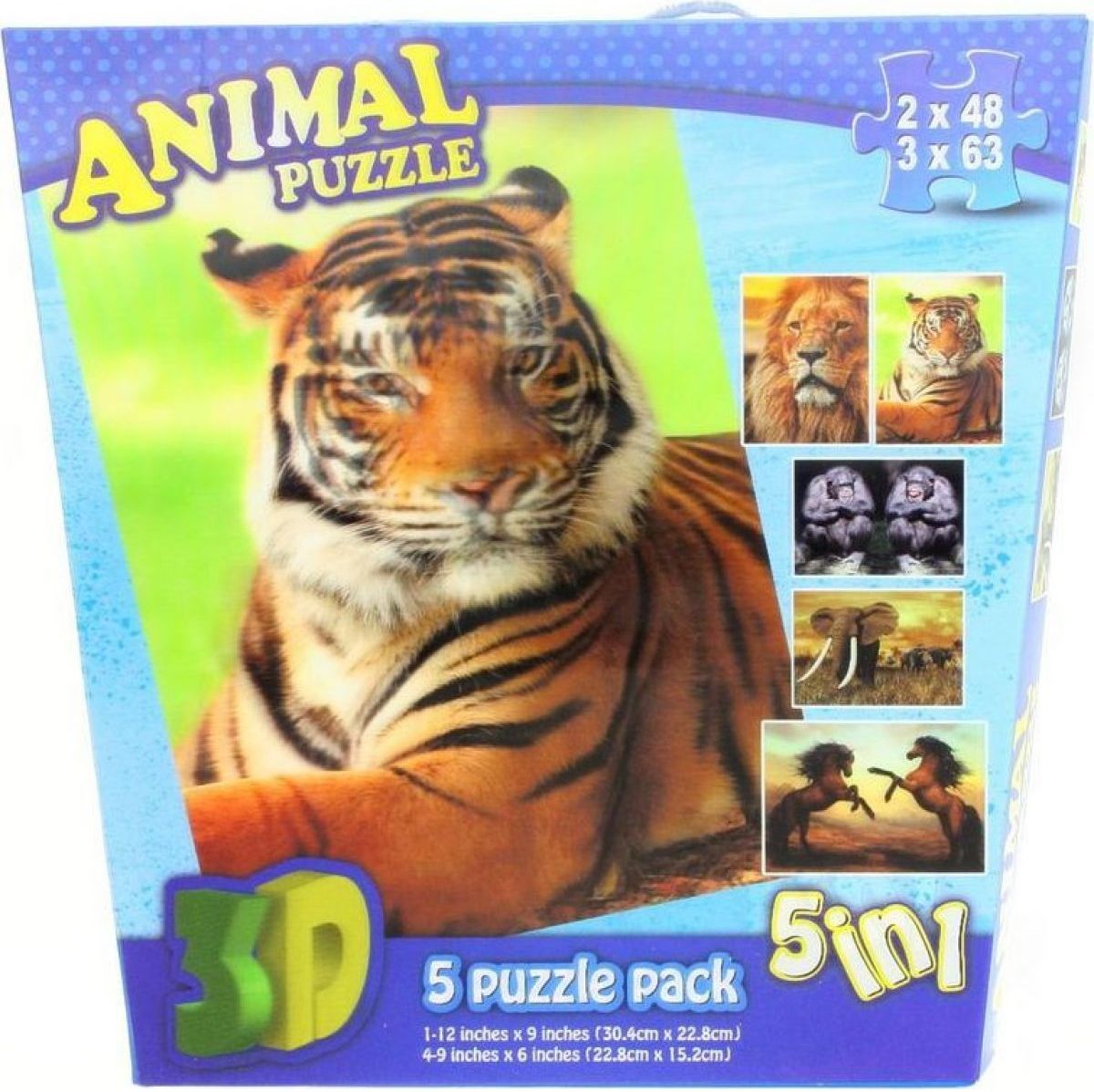 Lamps 3D Puzzle Zvířata 5 v 1 2 x 48 a 3 x 63 dílků - obrázek 1