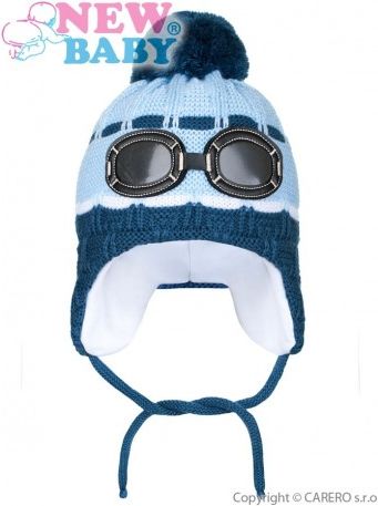 Zimní dětská čepička New Baby brýle světle modrá, Modrá, 104 (3-4r) - obrázek 1