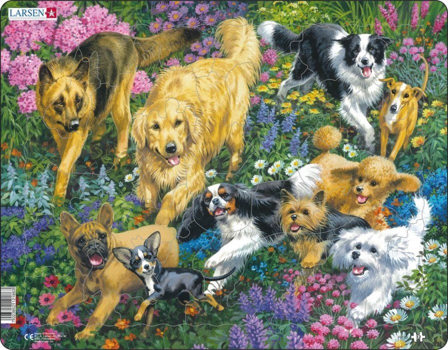 LARSEN Puzzle Psi v květinách 32 dílků - obrázek 1