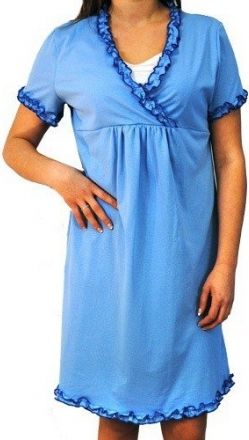 Be MaaMaa Těhotenská, kojící noční košile s volánkem - modrá, vel. L/XL - obrázek 1