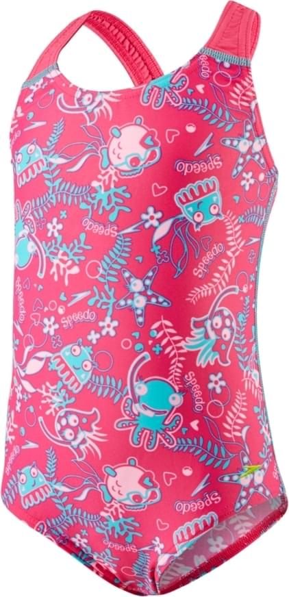 Speedo Seasquad Allover Swimsuit - pink/pink splash/bali blue 110 - obrázek 1