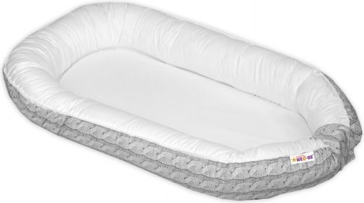 Oboustranné maxi hnízdečko Baby Nellys, 70x93 cm, Pletený cop - šedé/bílé - obrázek 1