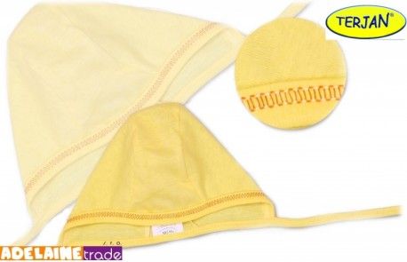 Novorozenecká čepička na zavazování - žlutá/krémová, Velikost koj. oblečení 62 (2-3m) - obrázek 1