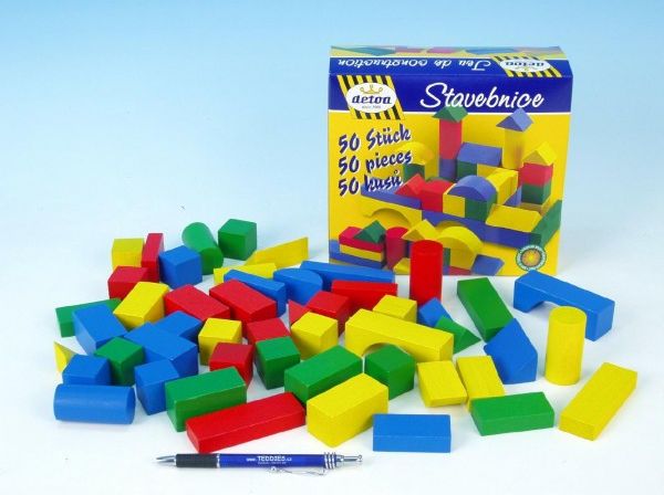 Kostky stavebnice dřevo 50ks v krabici 20x18x8cm - obrázek 1
