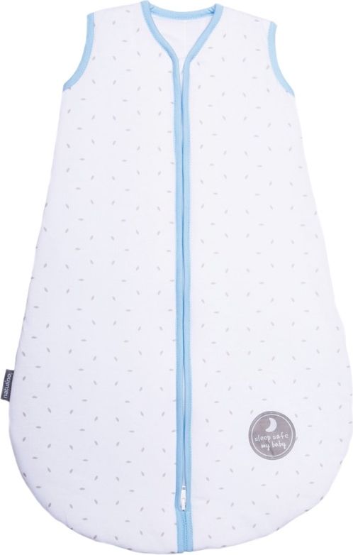Natulino dětský letní spací pytel pro miminko, Natural White Grey Little Leaves / blue , 1vrstvý, L (12 - 18 měsíců) - obrázek 1