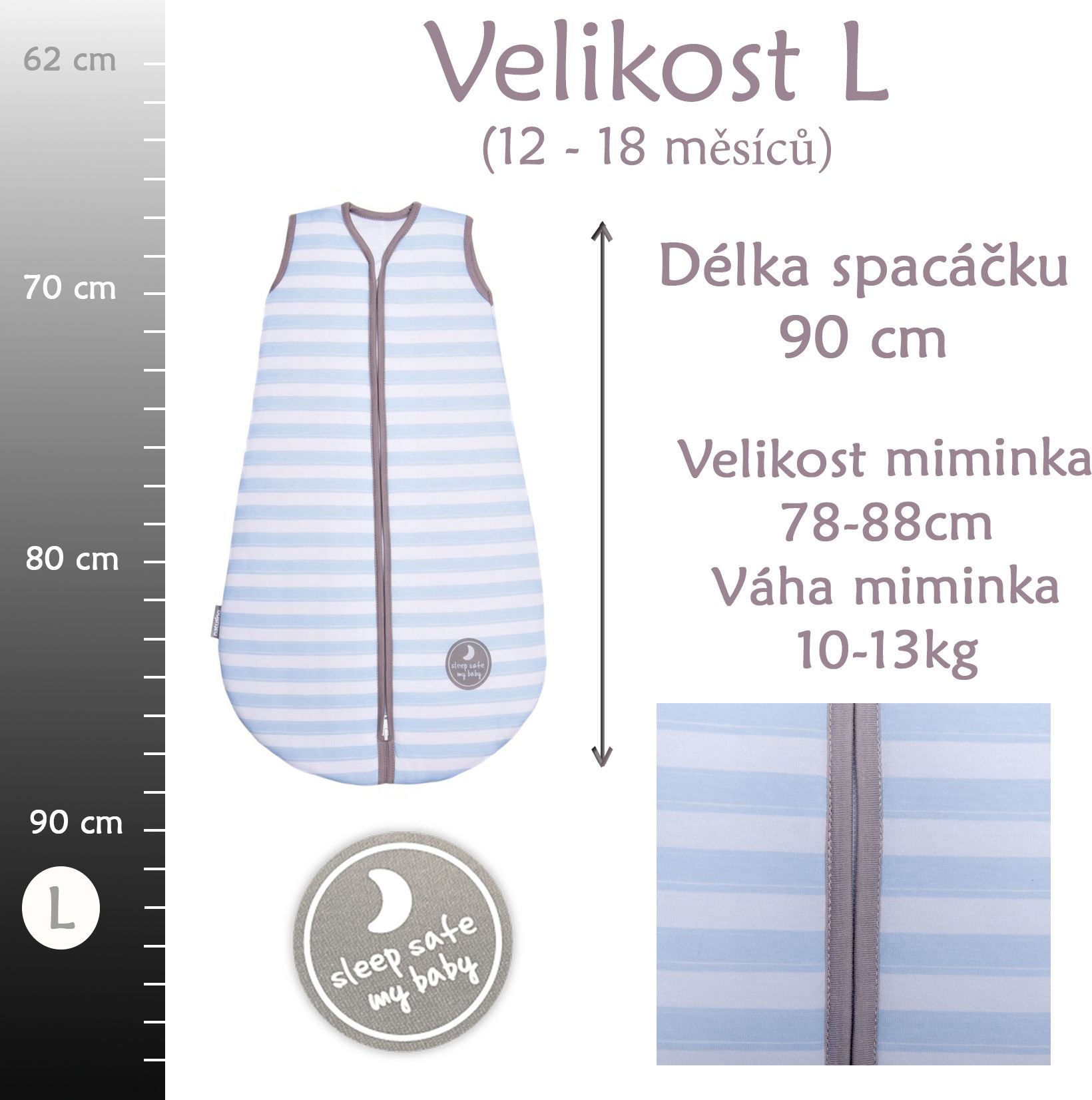 Natulino dětský zimní spací pytel pro miminko, BLUE STRIPES / NAVY, 3vrstvý, L (12 - 18 měsíců), Zateplený - obrázek 6