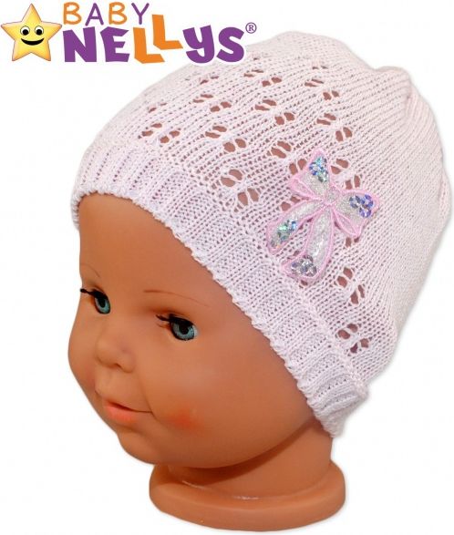 Baby Nellys Háčkovaná čepička Mašlička Baby Nellys ® - s flitry 36/40 - obrázek 1