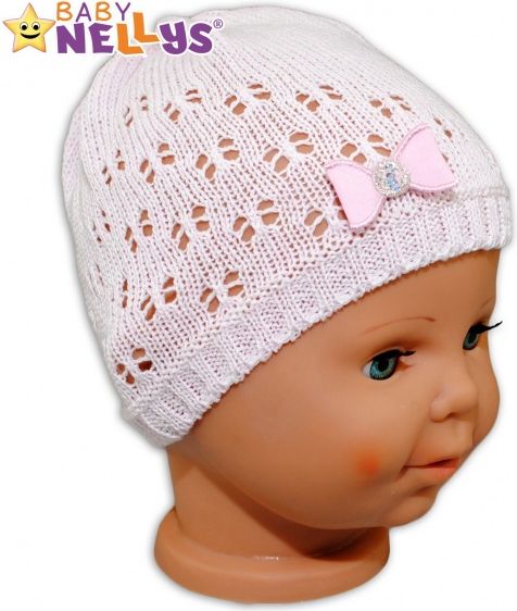 Baby Nellys Háčkovaná čepička Mašlička Baby Nellys ® - s flitry 36/40 - obrázek 2