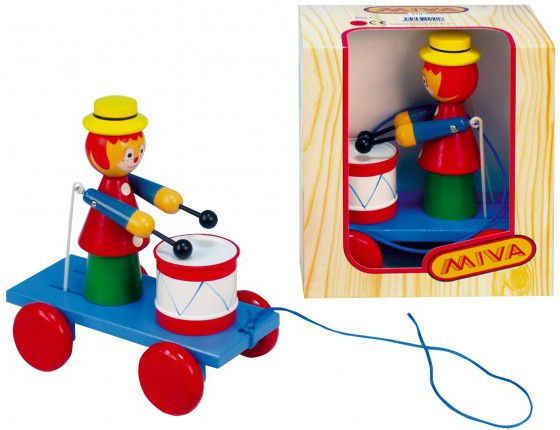 Teddies šašek s bubnem dřevo tahací 20cm - obrázek 2