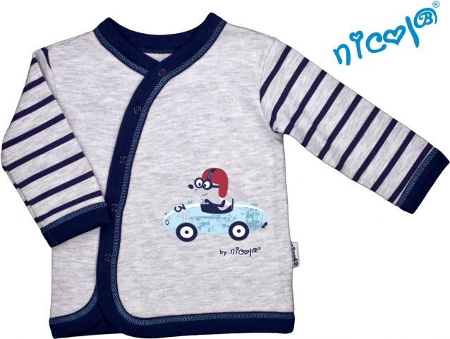 Nicol Nicol Novorozenecká bavlněná košilka Car - zapínání bokem - šedá s proužky 48 - obrázek 1