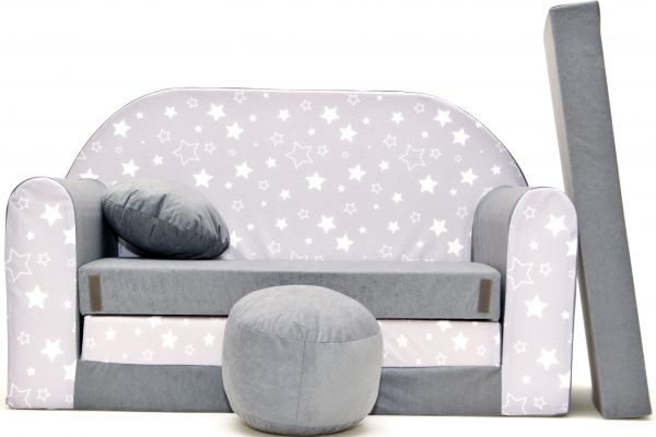 Rozkládací dětská pohovka Nellys ® 83R - Magic stars - bílošedé hvězdičky - obrázek 1