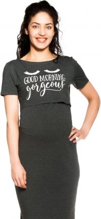 Be MaaMaa Těhotenská, kojící noční košile Gorgeous - grafitová, vel. L/XL - obrázek 1