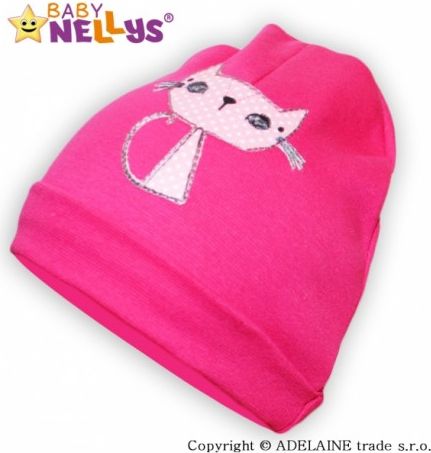 Bavlněná čepička Baby Nellys ® - sytě růžová s Kočičkou - obrázek 1