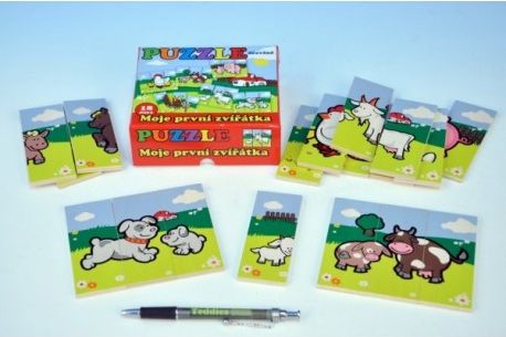 Puzzle Moje první zvířátka dřevěné 18 dílků pro nejmenší v krabičce 13x11,5x4,5cm 12m - obrázek 1