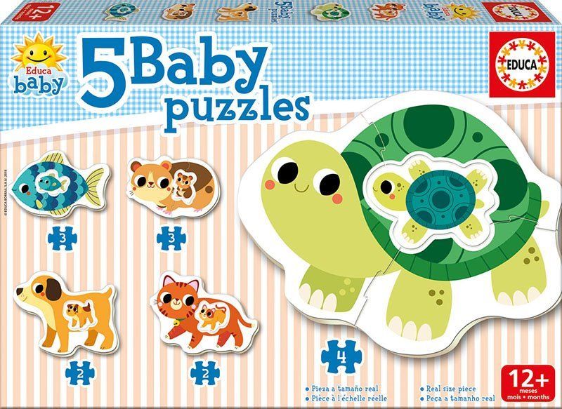 EDUCA Baby puzzle Domácí mazlíčci s mláďaty 5v1 (2-4 dílky) - obrázek 1