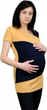 Be MaaMaa Těhotenská tunika s asymetrickým výstřihem - hořčicová - obrázek 1