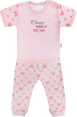 Bavlněné pyžamko Mamatti Motýlek srdíčko - krátký rukáv - růžové, vel. 92 - obrázek 1