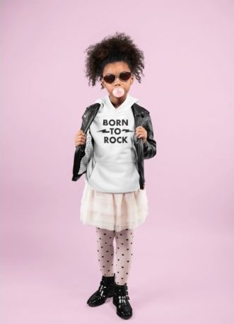 KIDSBEE Krásná dětská dívčí mikina s kapucí Born to Rock - bílá, Velikost koj. oblečení 116 - obrázek 1