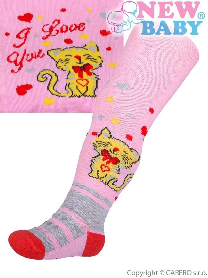 Bavlněné punčocháčky New Baby 3xABS světle růžové s kočičkou 68 (4-6m) - obrázek 1