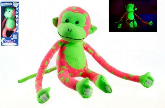 Opice svítící ve tmě plyš 45x14cm růžová/zelená v krabici - obrázek 1