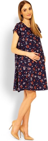 Be MaaMaa Be MaaMaa Elegantní volné těhotenské šaty, tunika, kr. rukáv - printy květinky, vel. XXL - obrázek 3