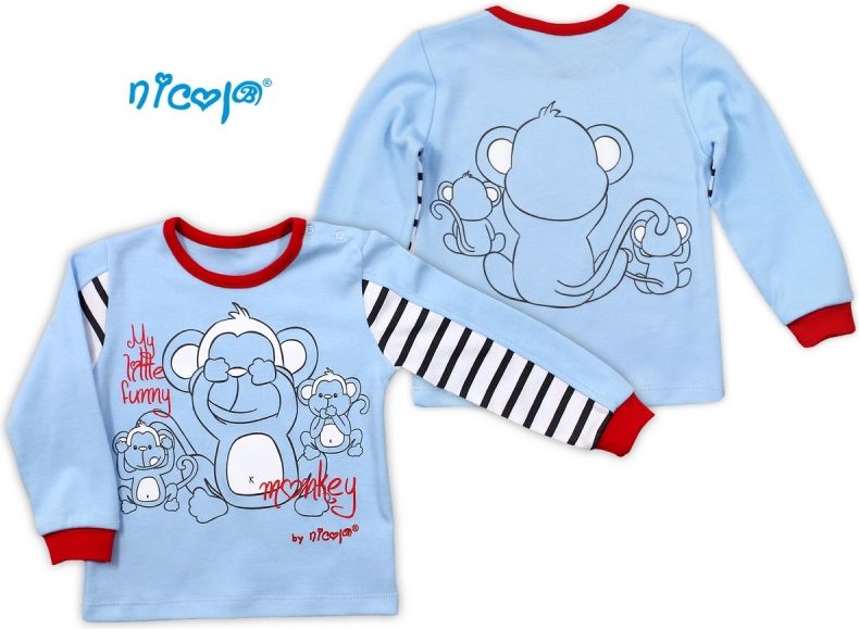 Nicol Bavlněné tričko Nicol Monkey dlouhý rukáv - sv. modrá 80 (9-12m) - obrázek 1