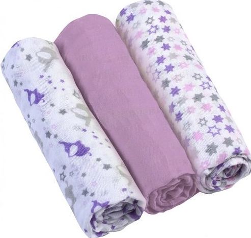 Pleny mušelínové Baby Ono Super soft lila 3 ks v dárkovém balení - obrázek 1